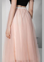 Art Pink Tulle Elastic Waist A Line  Skirt