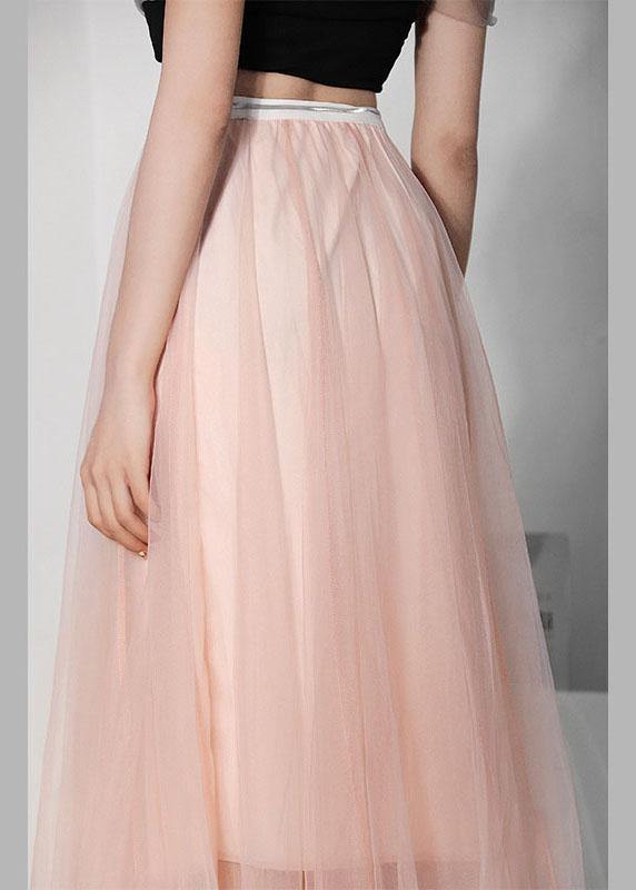 Art Pink Tulle Elastic Waist A Line  Skirt