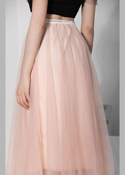 Art Pink Tulle Elastic Waist A Line  Skirt
