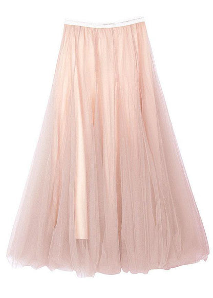 Art Pink Tulle Elastic Waist A Line  Skirt