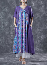 Load image into Gallery viewer, Art Purple Asymmetrical Patchwork Print Chiffon Dress Summer