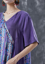 Load image into Gallery viewer, Art Purple Asymmetrical Patchwork Print Chiffon Dress Summer