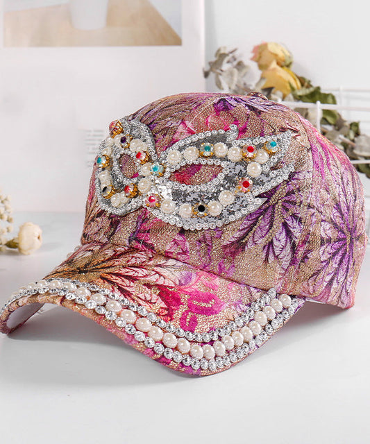 Art Purple Zircon Pearl Embroideried Silk Baseball Cap Hat