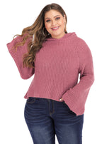 Art Red Hooded Solid Knit Sweater Long Sleeve