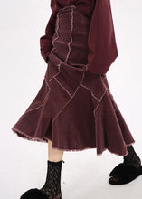 Load image into Gallery viewer, Art Red Wraped Patchwork Corduroy Skirt Winter