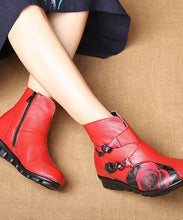 Load image into Gallery viewer, Art Splicing Embossed Ankle Boots Red Cowhide Leather