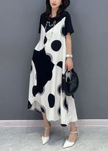 Load image into Gallery viewer, Art White O Neck Dot Print Patchwork Cotton Dresses Summer