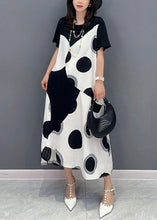 Load image into Gallery viewer, Art White O Neck Dot Print Patchwork Cotton Dresses Summer