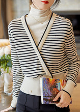 Load image into Gallery viewer, Art White Turtle Neck Patchwork Striped Knit Fake Two Piece Sweaters Spring