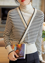 Load image into Gallery viewer, Art White Turtle Neck Patchwork Striped Knit Fake Two Piece Sweaters Spring
