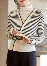 Load image into Gallery viewer, Art White Turtle Neck Patchwork Striped Knit Fake Two Piece Sweaters Spring