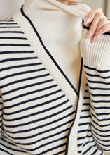 Load image into Gallery viewer, Art White Turtle Neck Patchwork Striped Knit Fake Two Piece Sweaters Spring