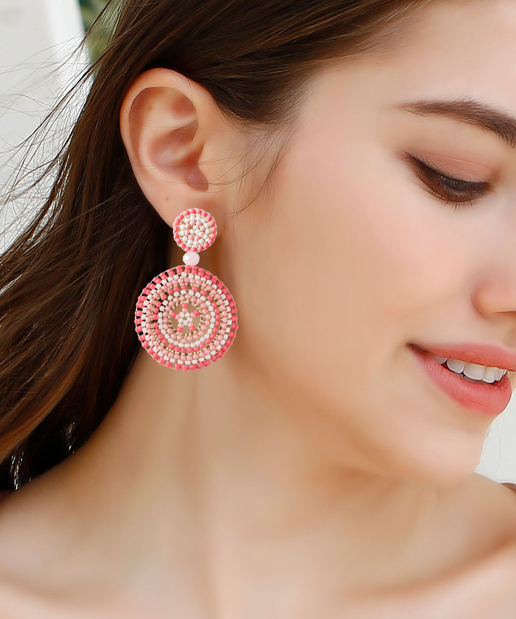 Art Yellow Rice Ball Knit Fabric Round Sunflower Drop Earrings