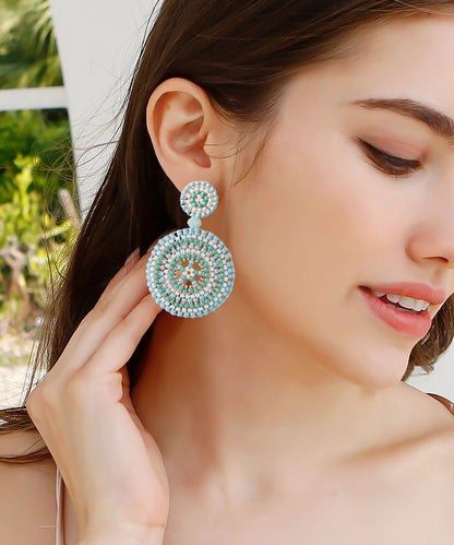 Art Yellow Rice Ball Knit Fabric Round Sunflower Drop Earrings