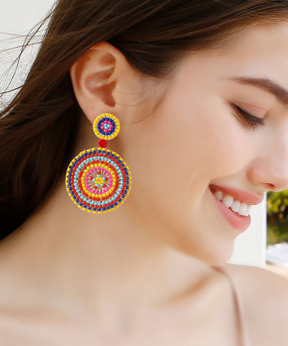 Art Yellow Rice Ball Knit Fabric Round Sunflower Drop Earrings