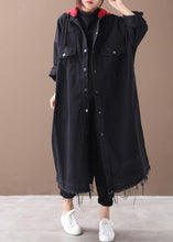 Load image into Gallery viewer, Art denim black Plus Size clothes Shirts hooded Button Down coats