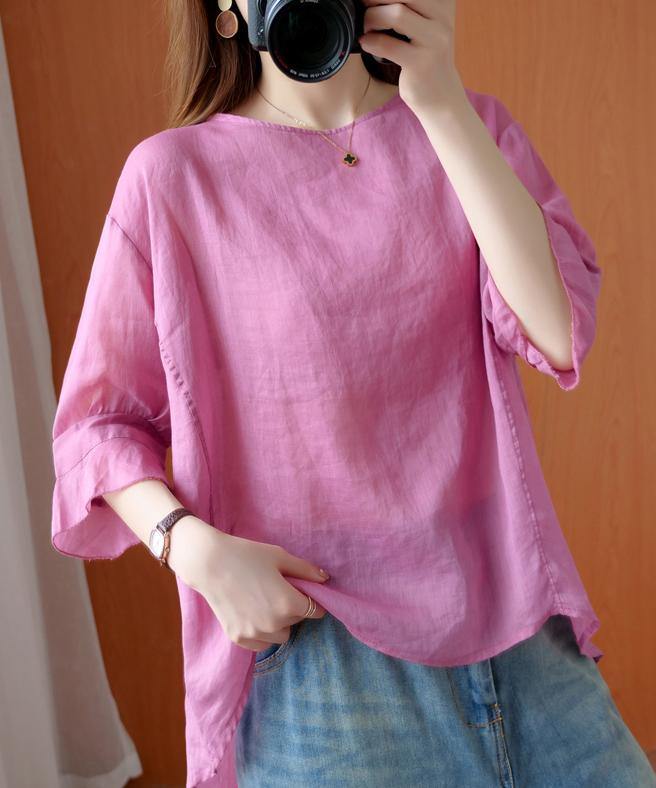 Art o neck Ruffles summer clothes For Women Tunic Tops pink shirts