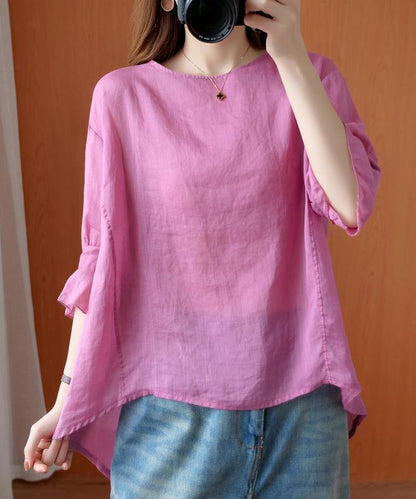 Art o neck Ruffles summer clothes For Women Tunic Tops pink shirts