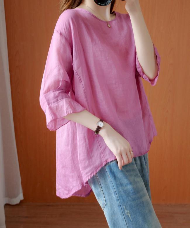 Art o neck Ruffles summer clothes For Women Tunic Tops pink shirts