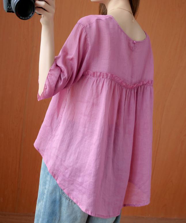 Art o neck Ruffles summer clothes For Women Tunic Tops pink shirts
