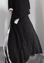 BLACK PLEATED Double Layer Design With Elastic Waist Skirt On Both Sides