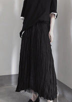BLACK PLEATED Double Layer Design With Elastic Waist Skirt On Both Sides