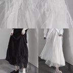 BLACK PLEATED Double Layer Design With Elastic Waist Skirt On Both Sides