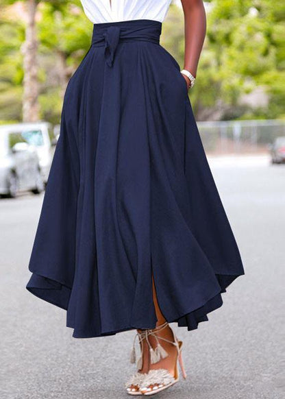 Back Zipper Lace-Up Side Pockets Solid Skirts For Women