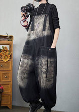 Load image into Gallery viewer, Baggy Black Pockets Patchwork Letter Print Denim Jumpsuits Spring