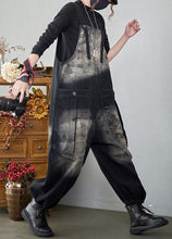 Load image into Gallery viewer, Baggy Black Pockets Patchwork Letter Print Denim Jumpsuits Spring