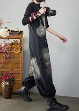 Load image into Gallery viewer, Baggy Black Pockets Patchwork Letter Print Denim Jumpsuits Spring