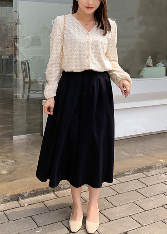 Beautiful Apricot V Neck Lace Tops And Skirts Patchwork Two Pieces Set Fall