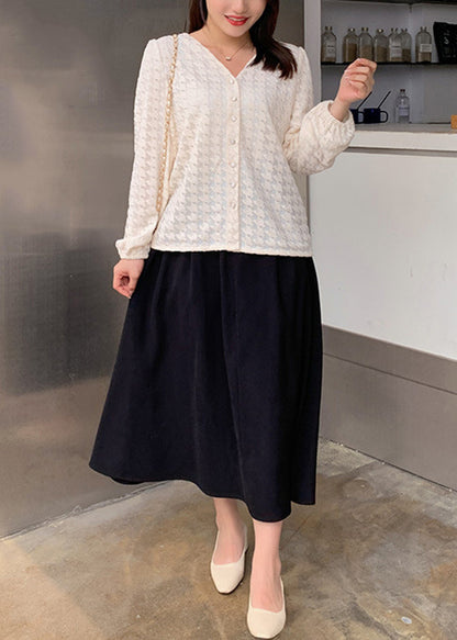 Beautiful Apricot V Neck Lace Tops And Skirts Patchwork Two Pieces Set Fall