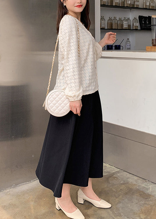 Beautiful Apricot V Neck Lace Tops And Skirts Patchwork Two Pieces Set Fall