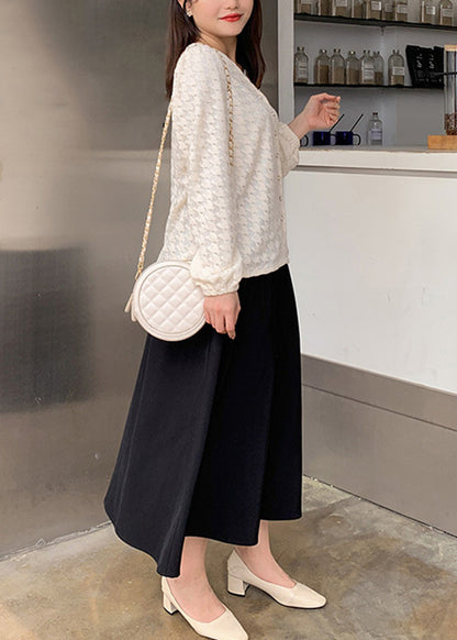 Beautiful Apricot V Neck Lace Tops And Skirts Patchwork Two Pieces Set Fall