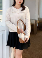 Beautiful Beige Slim Fit Pearl Button Spandex Coats Fall