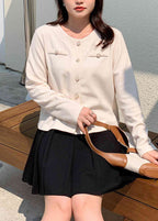 Beautiful Beige Slim Fit Pearl Button Spandex Coats Fall