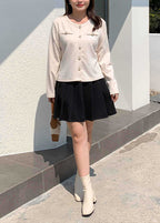 Beautiful Beige Slim Fit Pearl Button Spandex Coats Fall