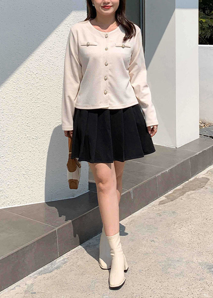Beautiful Beige Slim Fit Pearl Button Spandex Coats Fall