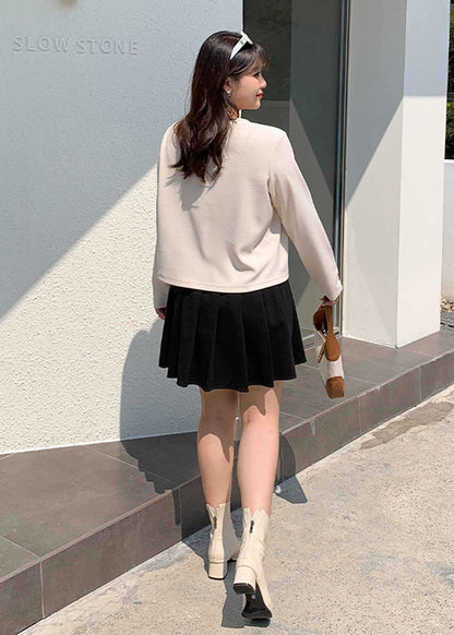 Beautiful Beige Slim Fit Pearl Button Spandex Coats Fall