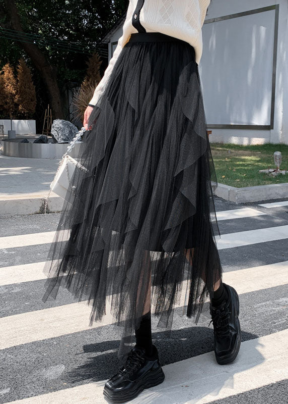 Beautiful Black Asymmetrical tulle Skirt Spring