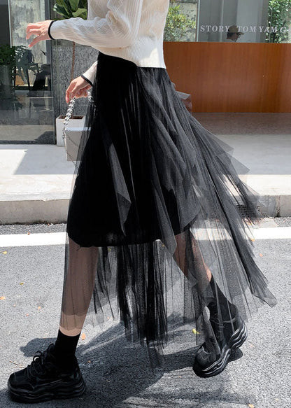 Beautiful Black Asymmetrical tulle Skirt Spring