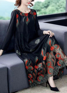 Beautiful Black Embroideried Patchwork Tulle Party Dress Spring