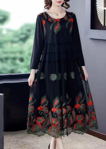 Beautiful Black Embroideried Patchwork Tulle Party Dress Spring