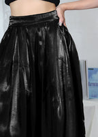 Beautiful Black Loose High Waist Wrinkled Summer Wide Leg Pants