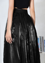 Beautiful Black Loose High Waist Wrinkled Summer Wide Leg Pants