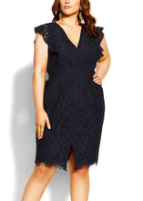 Load image into Gallery viewer, Beautiful Black V Neck High Waist Lace Mid Dresses Short Sleeve