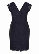 Load image into Gallery viewer, Beautiful Black V Neck High Waist Lace Mid Dresses Short Sleeve