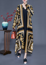 Load image into Gallery viewer, Beautiful Black V Neck Oversized Print Silk Ankle Dress Spring