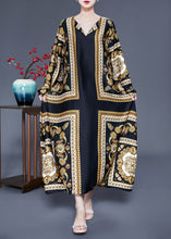 Load image into Gallery viewer, Beautiful Black V Neck Oversized Print Silk Ankle Dress Spring